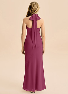 Azazie Velli Junior Meerjungfrau-Linie Hoher Kragen Chiffon Kleid Maulbeerrot image2