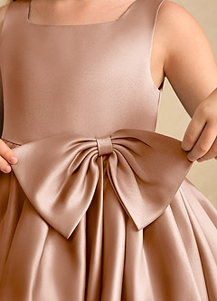 Azazie Jessie Flower Girl Dresses Champagne Rose A-Line Bow Matte Satin Dress image8