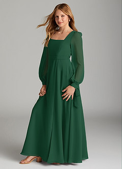 Azazie Leonia Junior Dark Green A-Line with Pockets Chiffon Dress image4
