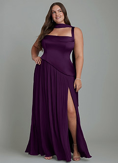 Azazie Stephanie Vestidos de damas de honor Vestido Uva de Satén Elástico de Línea A con Plisado image15