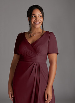 Azazie Bessie Mother of the Bride Dresses Cabernet A-Line Pleated Mesh Dress image11