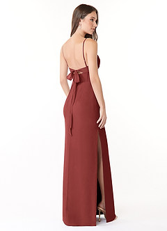 Azazie Mai Abiti da Damigella Abito Tubino in Chiffon Plissettato Terracotta image4