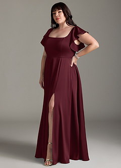 Azazie Bondi Brautjungfernkleider A-Linie Schleifen Stretch-Satin Kleid Cabernetrot image9