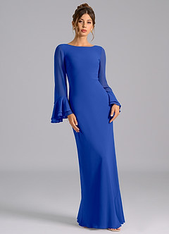 Azazie Leone Vestidos de damas de honor Vestido de Azul Real de Gasa de Corte Sirena con Corsé image4