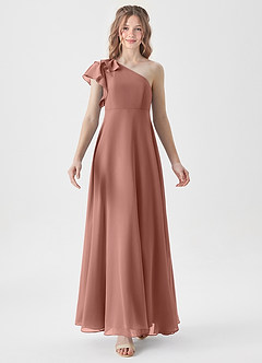 Azazie Arabella Junior Robe Trapèze en Mousseline de soie Rayé Rose De Cèdre image5