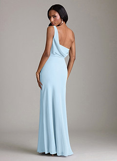 Azazie Madelyn Vestidos de damas de honor Vestido de Azul Cielo de Gasa de Corte Sirena Convertible con Hombro unilateral image10
