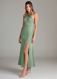 Azazie Rue Bridesmaid Dresses Matcha Mermaid Pleated Stretch Satin Dress image4