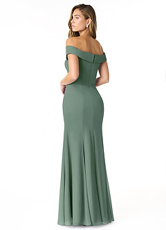 Azazie Lecia Bridesmaid Dresses Eucalyptus Empire Off-The-Shoulder Pleated Chiffon Convertible Dress image4