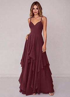 Azazie Zaina Bridesmaid Dresses Cabernet A-Line Chiffon Dress image3