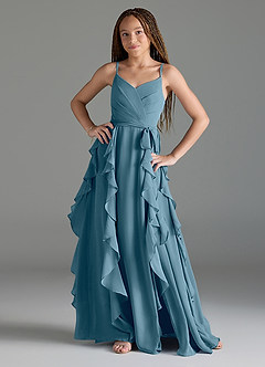 Azazie Peyton Junior Bermuda A-Line V-Neck Cascading Ruffles Chiffon Dress image1