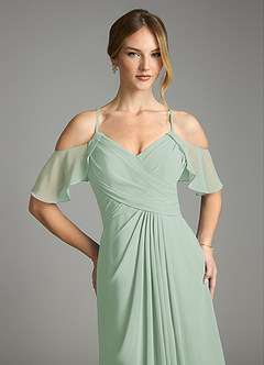Azazie Dakota Bridesmaid Dresses Agave A-Line V-Neck Pleated Chiffon Dress image7