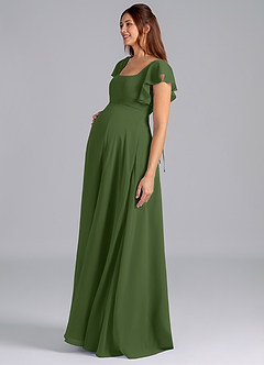 Azazie Bondi Maternity Bridesmaid Dresses A-Line Ruched Chiffon Floor-Length Dress image4