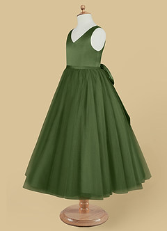 Azazie Marybell Flower Girl Dresses Olive A-Line Bow Tulle Dress image7