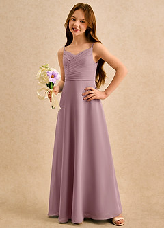 Azazie Hollie Girls Formal vestidos de niña de las flores Vestido de Rosa Polvorienta de Gasa de Corte en A con Escote de Corazón image1