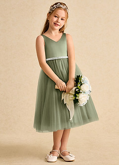 Azazie Firefly Flower Girl Dresses Pistachio A-Line Bow Matte Satin Dress image2