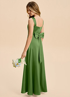 Azazie Kiki Junior Basil A-Line Bow Stretch Satin Dress image2
