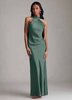 Azazie Cassiana Bridesmaid Dresses Eucalyptus Mermaid Pleated Stretch Satin Dress image1