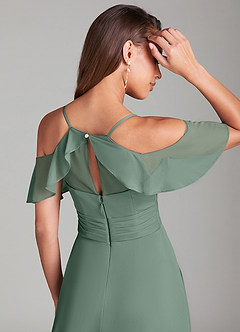 Azazie Dakota Bridesmaid Dresses Eucalyptus A-Line Off the Shoulder Mesh Dress image2
