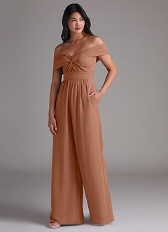 Azazie Lamara Bridesmaid Dresses Bronzer Off the Shoulder Chiffon Convertible Jumpsuit image4