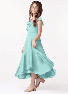 Azazie Posie Junior A-Linie Gestreift Chiffon Kleid Aqua image1