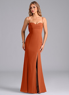 Azazie Wynni Robes de demoiselle d'honneur Robe Sirène en Mousseline de soie Corset Orange Brûlée image4