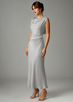 Azazie Kieryn Brautjungfernkleider Meerjungfrau-Linie Plissee Stretch-Satin Kleid Silber image3