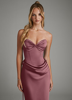 Azazie Natasha At-home Try On Dresses Desert Rose Mermaid Corset Stretch Satin Dress image4
