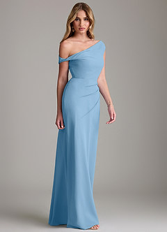 Azazie Emerson Venta final Vestido de Azul Acero de Gasa de Corte Recto con Vestidos sin tirantes image5