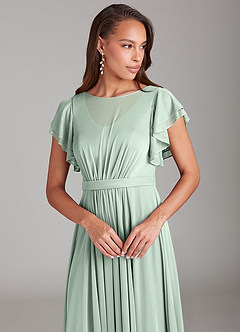 Azazie Daphne Modest Bridesmaid Dresses A-Line Ruched Mesh Floor-Length Dress image4