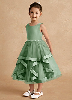 Azazie Posy Flower Girl Dresses Matcha A-Line Beaded Tulle Dress image3