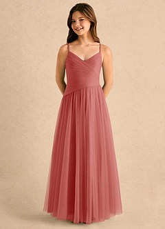 Azazie Poppy Girls Formal Flower Girl Dresses Antique Rose A-Line Pleated Tulle Dress image5