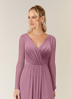 Azazie Teraso Mother of the Bride Dresses Vintage Mauve A-Line Pleated Mesh Dress image4