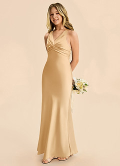 Azazie Hati Junior Vestido Oro de Satén Elástico de Corte Sirena image1