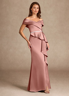 Azazie Dareia Mère de la mariée Robes Robe Sirène en Satin extensible Épaule décolletée Rosette image4