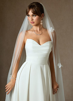 front Scattered 3D Flowers Cathedral Length Veil