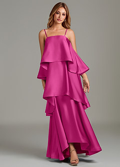 Azazie Azalea Bridesmaid Dresses Fuchsia A-Line Ruched Stretch Satin Dress image6