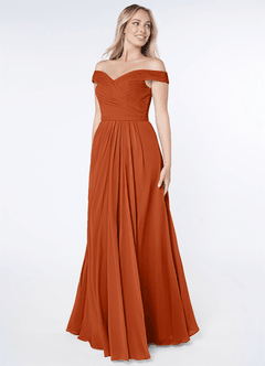 Azazie Audrianna Brautjungfernkleider Wandelbar A-Linie Schulterfrei gerafft Chiffon Kleid Gebranntes Orange image2