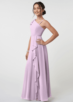 Azazie Aidy Junior Amethyst A-Line Bow Chiffon Dress image3