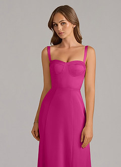 Azazie Amaris Robes de demoiselle d'honneur Robe Trapèze en Satin extensible Corset Fuchsia image5