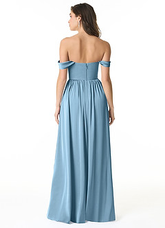 Azazie Morana Bridesmaid Dresses Steel Blue A-Line Off the Shoulder Stretch Satin Convertible Dress image3
