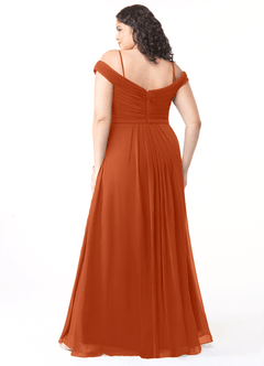 Azazie Audrianna Brautjungfernkleider Wandelbar A-Linie Schulterfrei gerafft Chiffon Kleid Gebranntes Orange image10