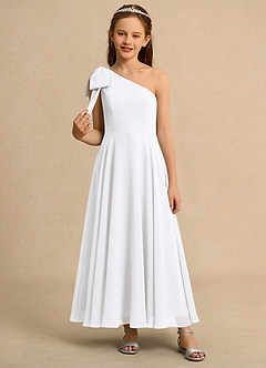 Azazie Guppy Junior Formal Flower Girl Dresses White A-Line One Shoulder Chiffon Dress image3