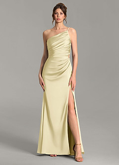 Azazie Hudsyn At-home Try On Dresses Lemon Sorbet Mermaid One Shoulder Stretch Satin Dress image1