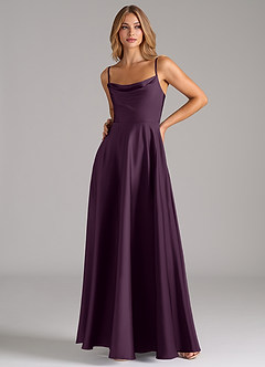 Azazie Elle Bridesmaid Dresses Plum A-Line Pleated Stretch Satin Dress image5