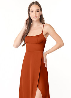 Azazie Halsey Brautjungfernkleider Etui Seitliche Cut-Outs Stretch-Satin Kleid Paprika image6