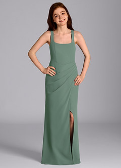 Azazie Mero Junior Eucalyptus Mermaid Pleated Chiffon Dress image4