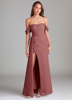 Azazie Amyra Bridesmaid Dresses Amethyst Sheath Off the Shoulder Chiffon Convertible Dress image1