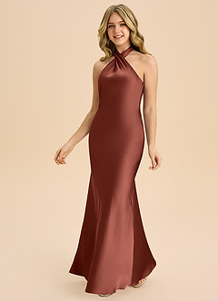 Azazie Chickie Junior Robe Fourreau en Satin extensible Plissée Auburn image5