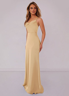 Barbie ♥ Azazie Brautjungfernkleider Meerjungfrau-Linie Plissee Stretch-Satin Kleid Gold image4