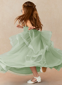 Azazie Sofia Flower Girl Dresses Dusty Sage A-Line Beaded Tulle Dress image2